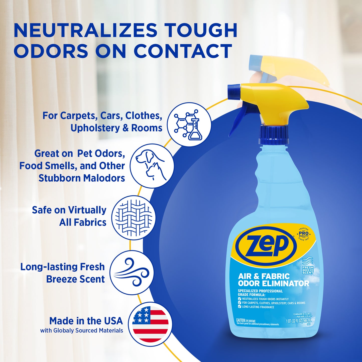 Zep Air & Fabric Odor Eliminator – Neutralizes Pet Odors – 32 oz.