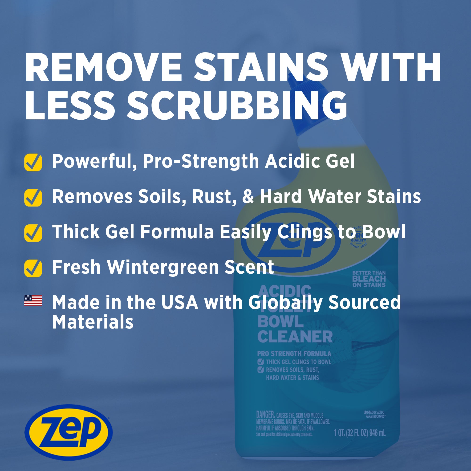 Zep Acidic Toilet Bowl Cleaner - Removes Hard Water Stains (Case