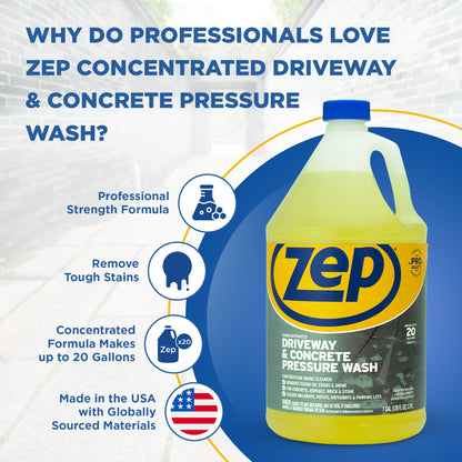 Zep Concentrated Driveway & Concrete Pressure Wash – Remove Tough Oil Stains and Grime – 1 Gallon