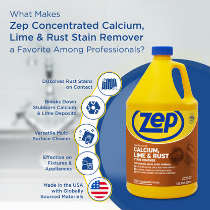 Zep Concentrated Calcium, Lime and Rust Stain Remover – Breaks Down Lime Deposits – 1 Gallon