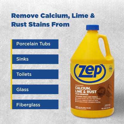 Zep Concentrated Calcium, Lime and Rust Stain Remover – Breaks Down Lime Deposits – 1 Gallon