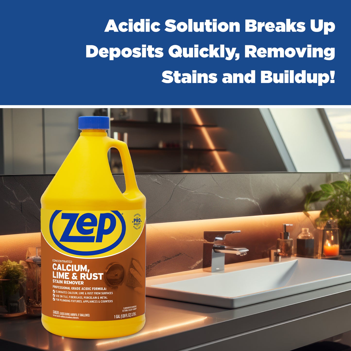 Zep Concentrated Calcium, Lime and Rust Stain Remover – Breaks Down Lime Deposits – 1 Gallon
