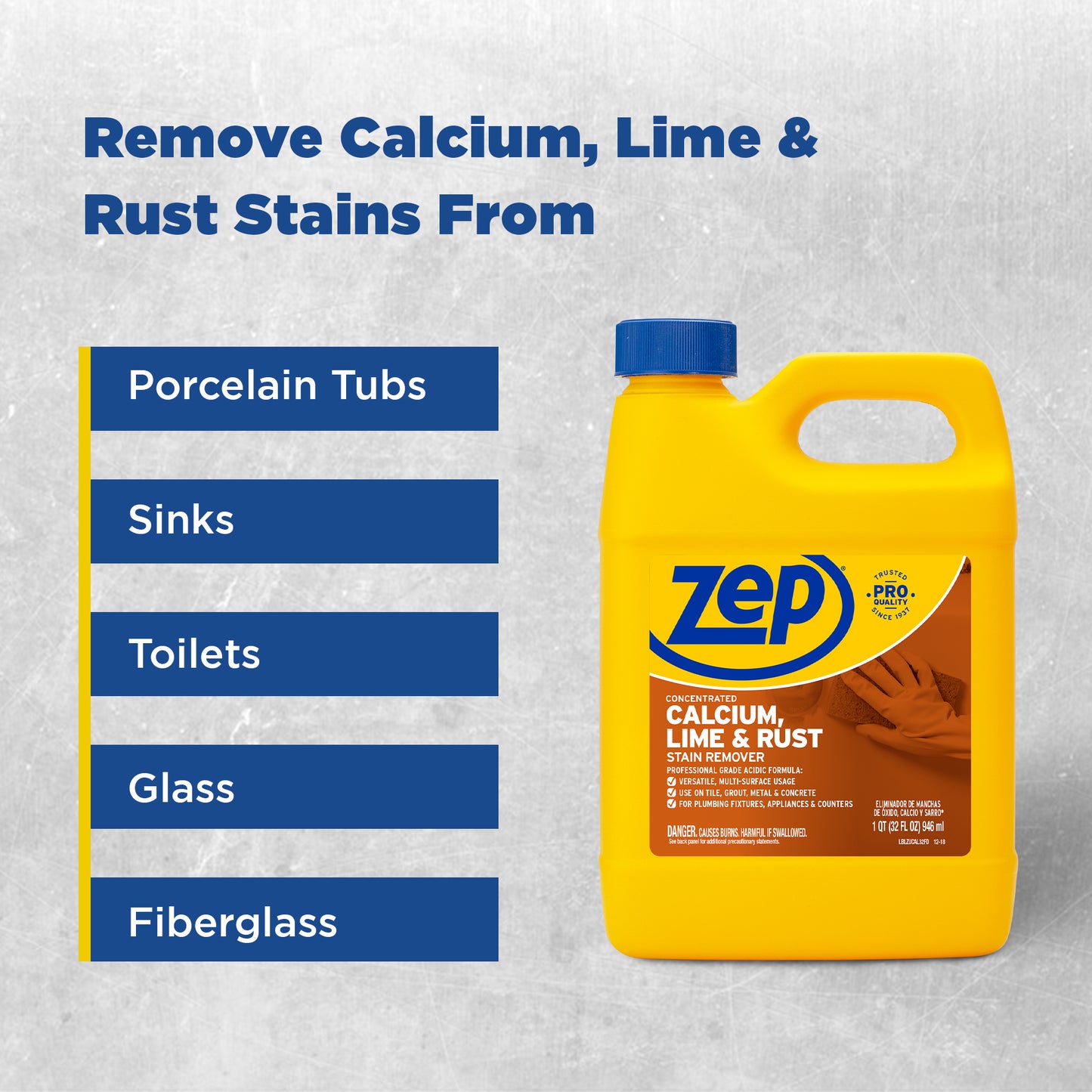 Zep Concentrated Calcium, Lime and Rust Stain Remover – Breaks Down Lime Deposits – 32 oz