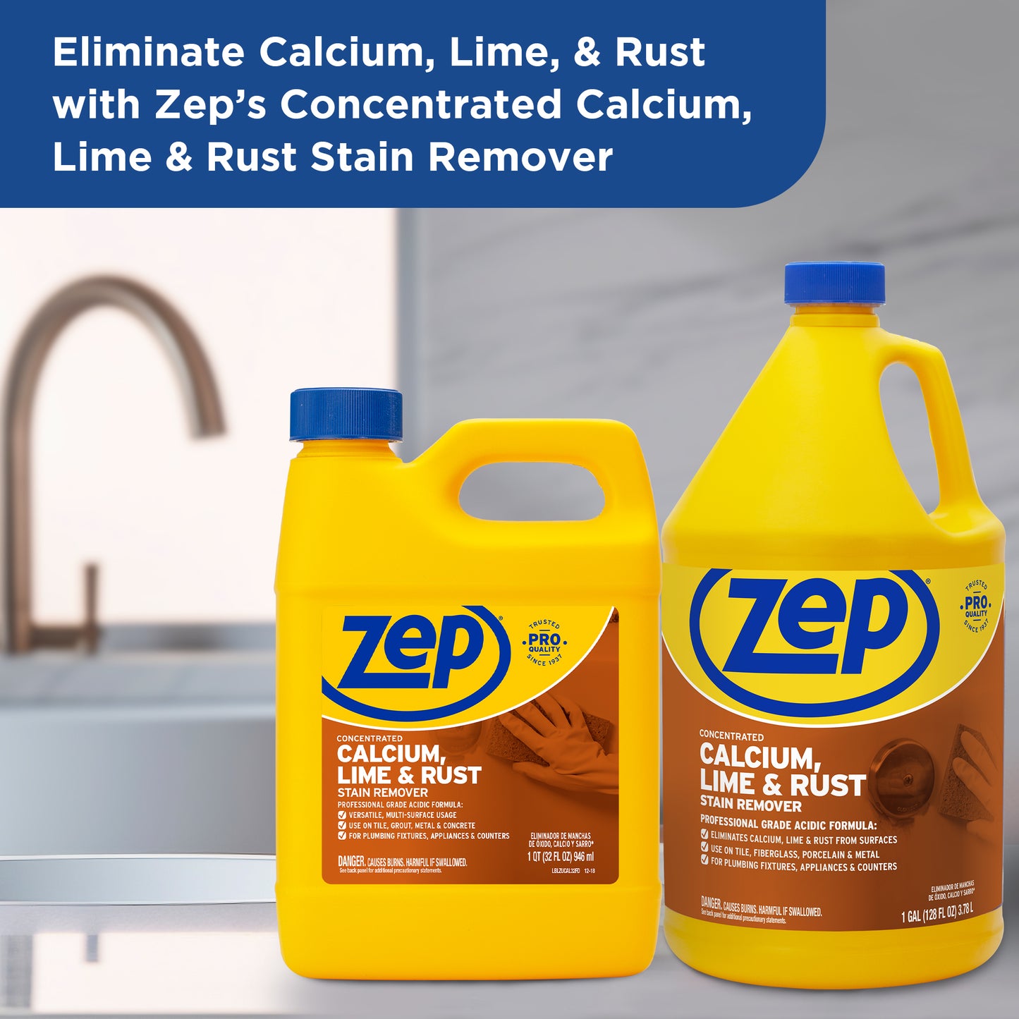 Zep Concentrated Calcium, Lime and Rust Stain Remover – Breaks Down Lime Deposits – 1 Gallon