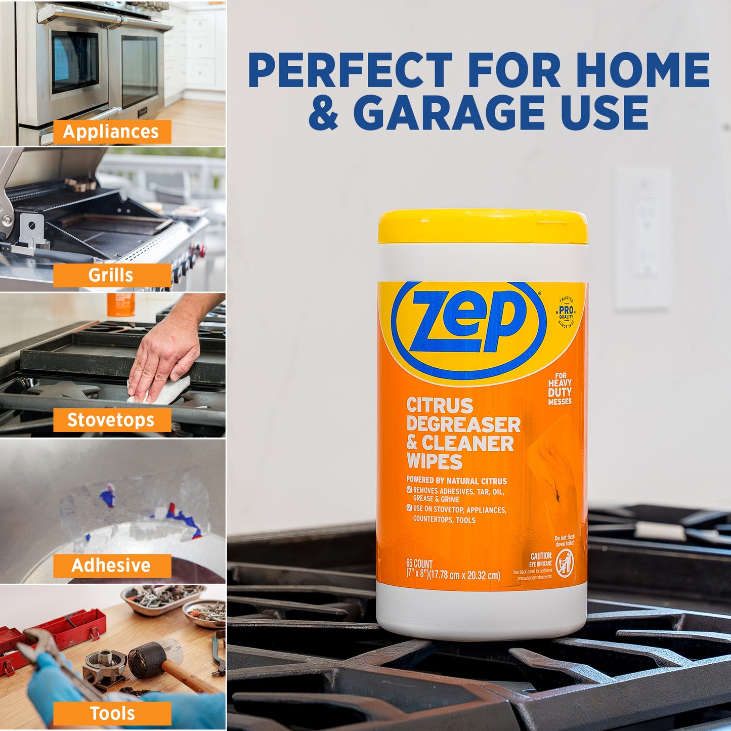 Zep Citrus Degreaser & Cleaner Wipes - 65ct