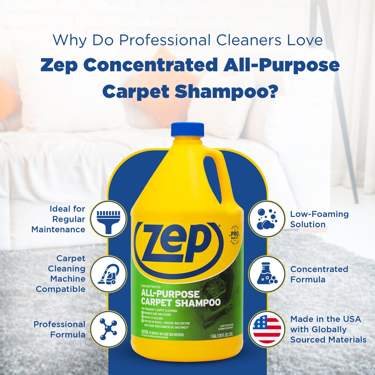 Zep Hi-Traffic Carpet Spot Remover & Cleaner 1 Gal and Zep All-Purpose Carpet Shampoo Concentrate 1 Gal
