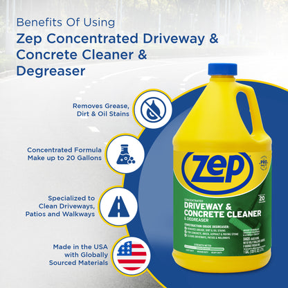 Zep Concentrated Driveway and Concrete Cleaner and Degreaser –  Removes Grease and Oil Stains - 1 Gallon