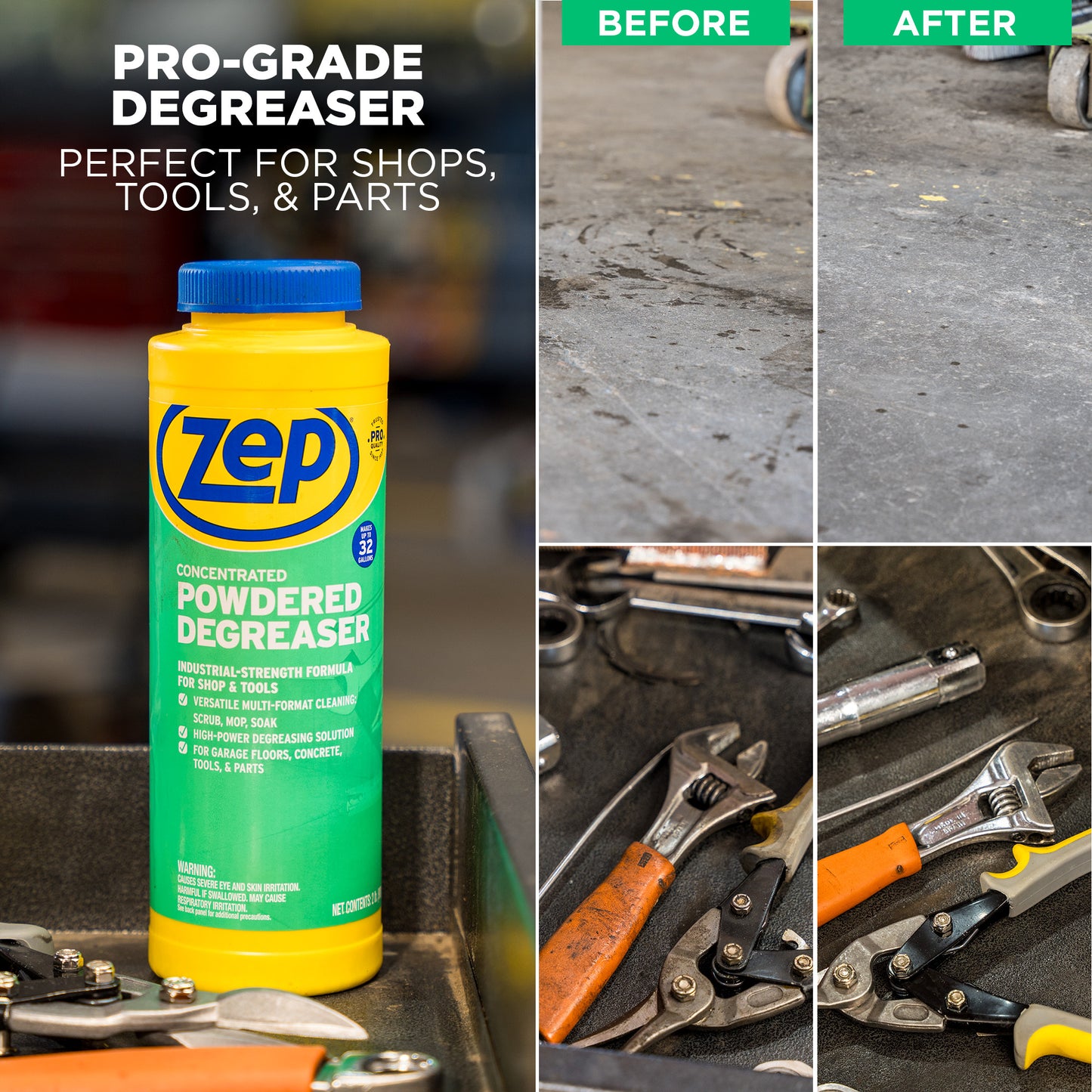 Zep Concentrated Powdered Degreaser -  Removes Oil, Grease & Grime  - 256 oz