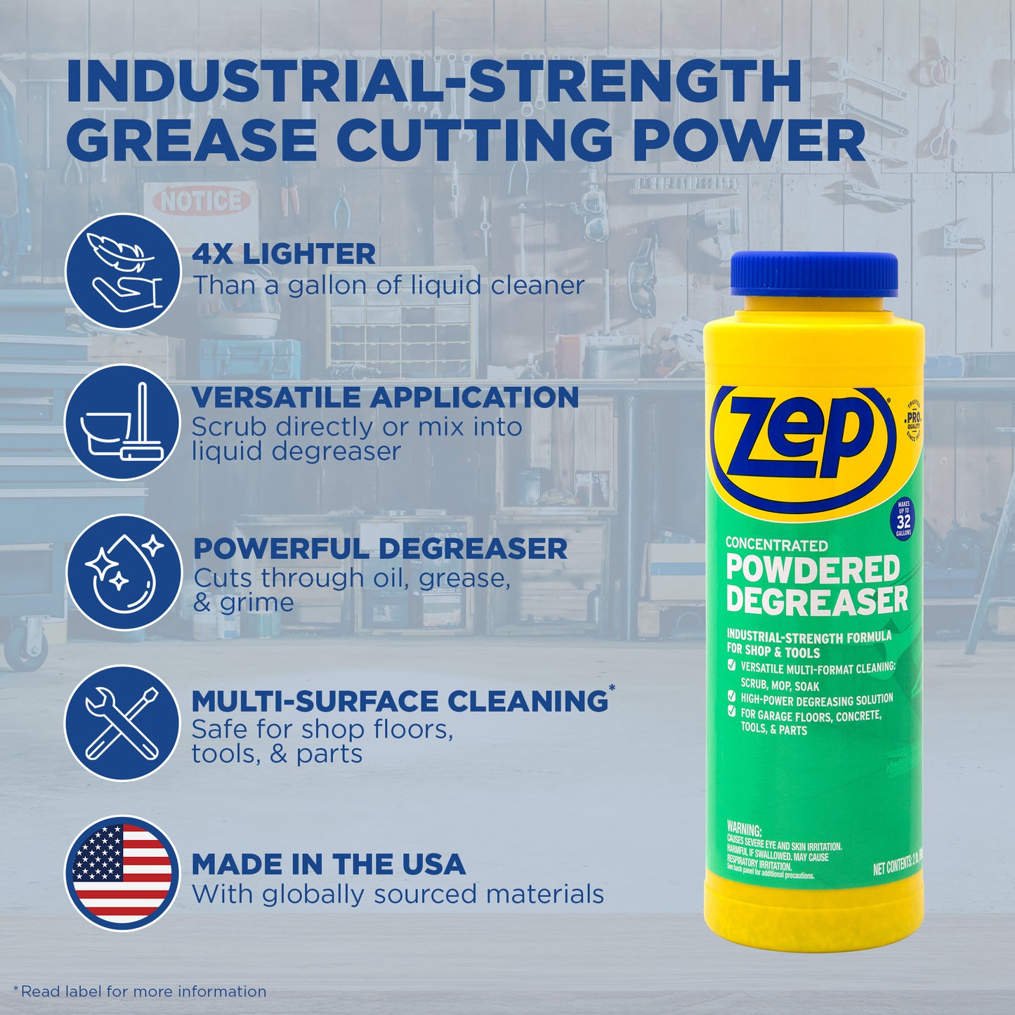 Zep Concentrated Powdered Degreaser -  Removes Oil, Grease & Grime  - 256 oz