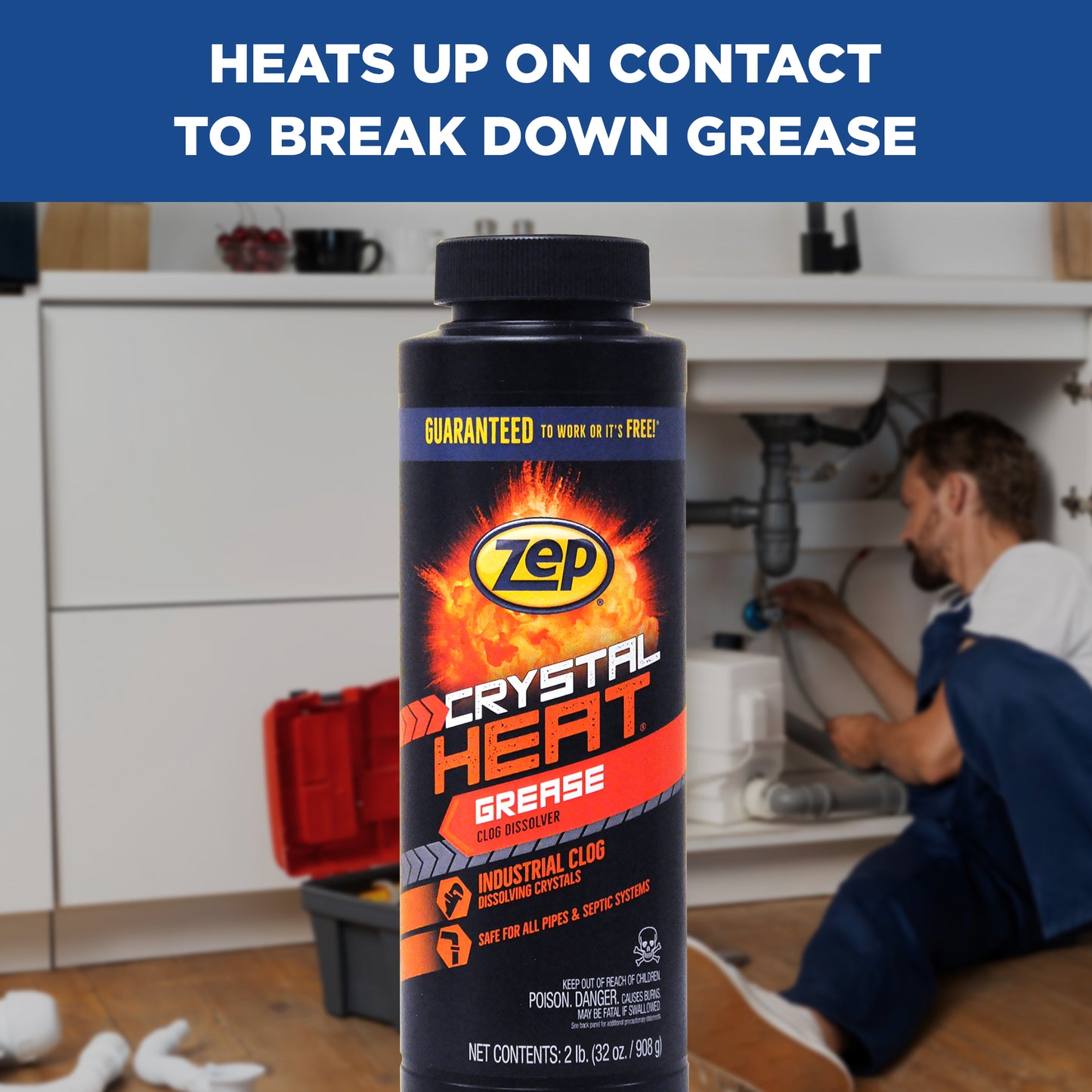 Zep Crystal Heat Grease Clog Dissolver – Melts Grease and Grime   – 32 oz