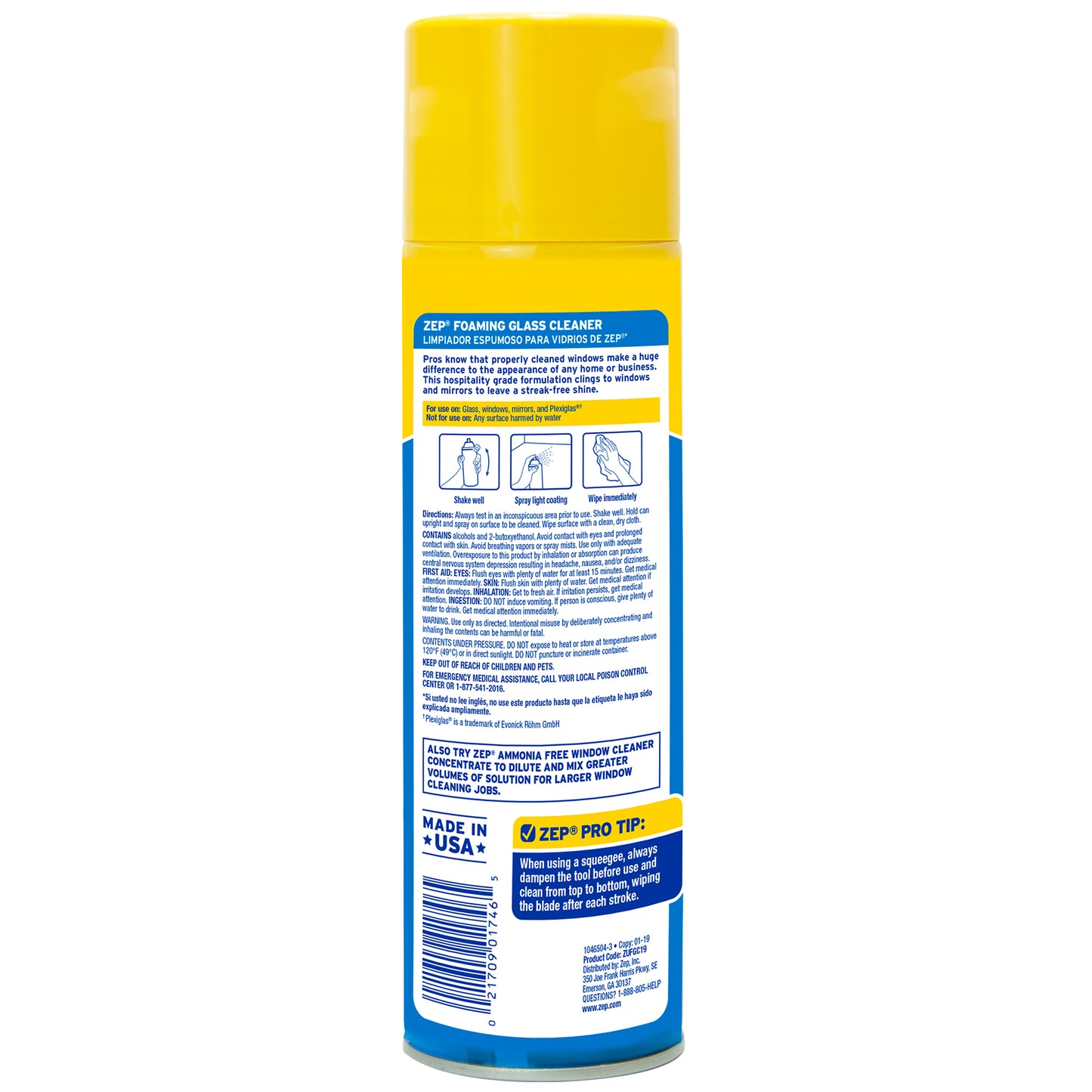 Zep Foaming Glass Cleaner - Aerosol Streak-Free Shine - 19 oz (Case of 12) with Zep Stainless Steel Cleaner and Polish - 14 oz (Case of 12) Bundle