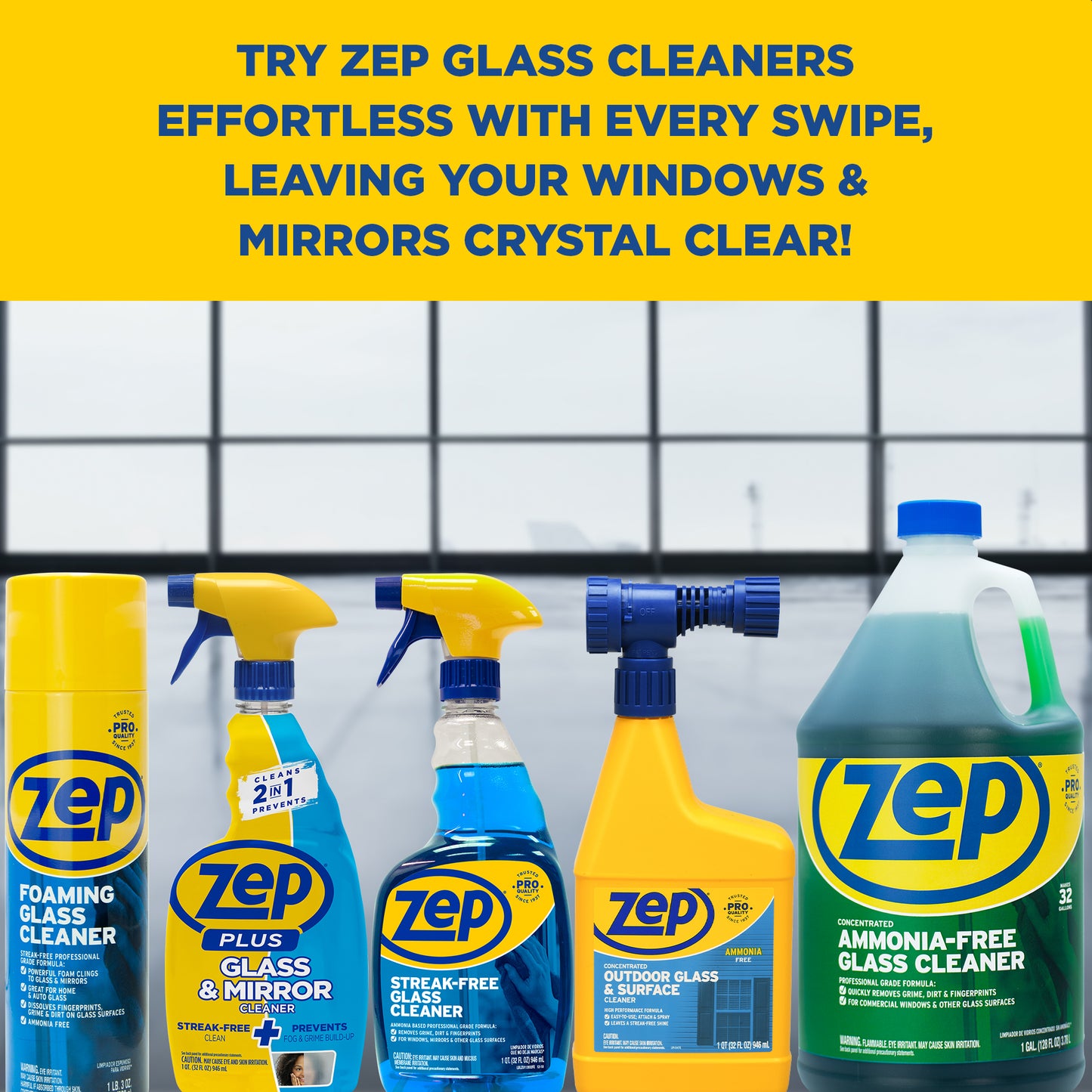 Zep Foaming Glass Cleaner – Aerosol Streak-Free Shine- 19 oz