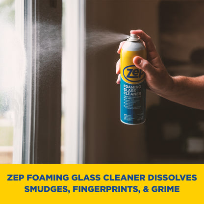 Zep Foaming Glass Cleaner - Aerosol Streak-Free Shine - 19 oz (Case of 12) with Zep Stainless Steel Cleaner and Polish - 14 oz (Case of 12) Bundle