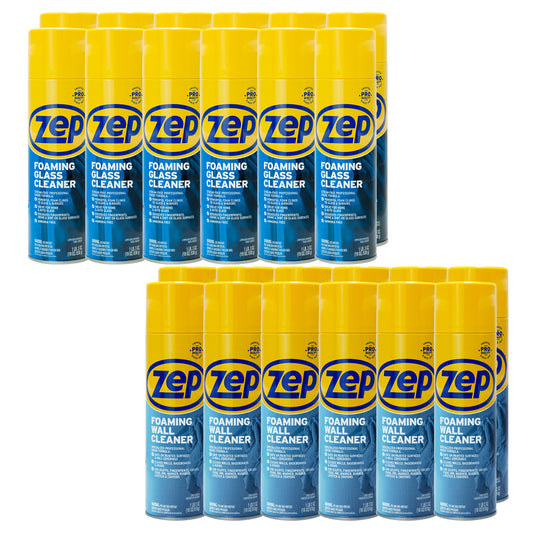 Zep Foaming Glass Cleaner Aerosol Streak-Free Shine - 19 oz (Case of 12) with Zep Foaming Wall Cleaner - 18 oz (Case of 12) Bundle