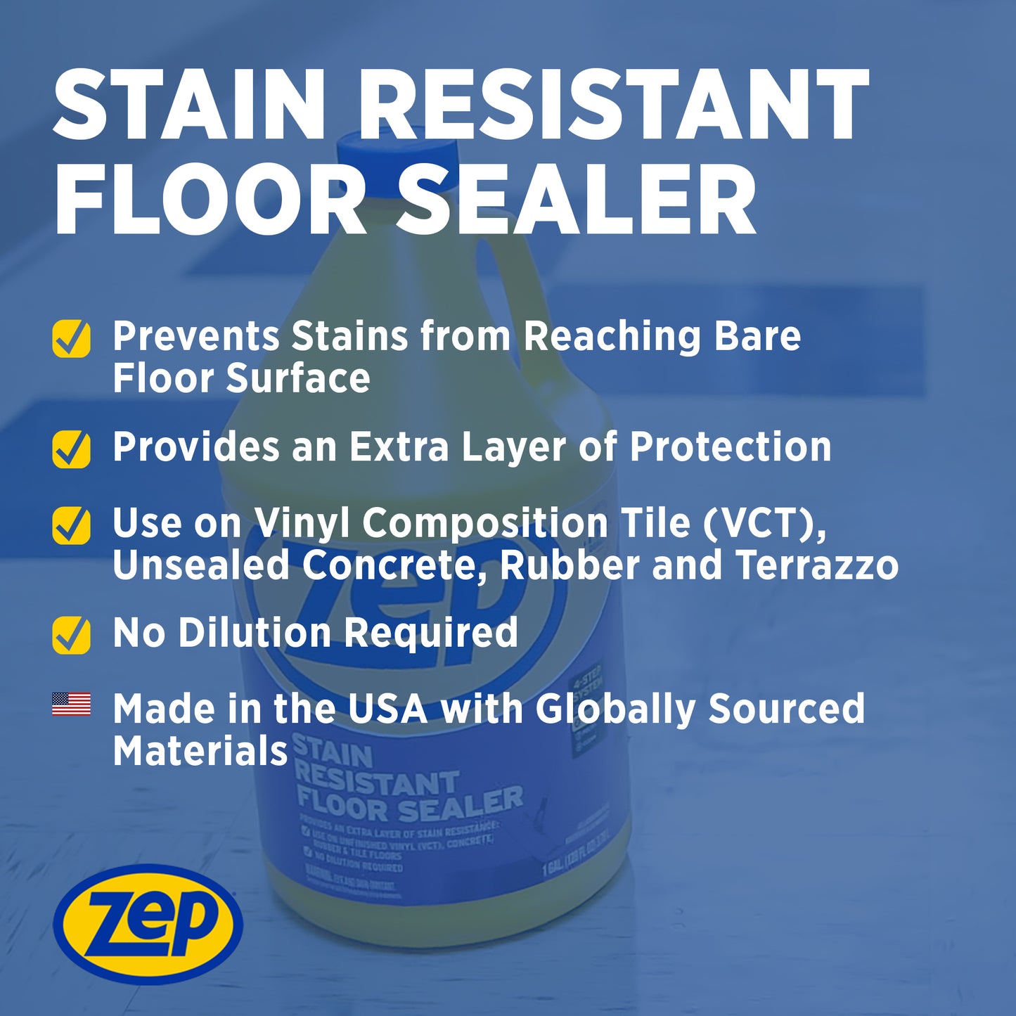 Zep Stain Resistant Floor Sealer – Protects Vinyl and Concrete Floors – 1 Gallon