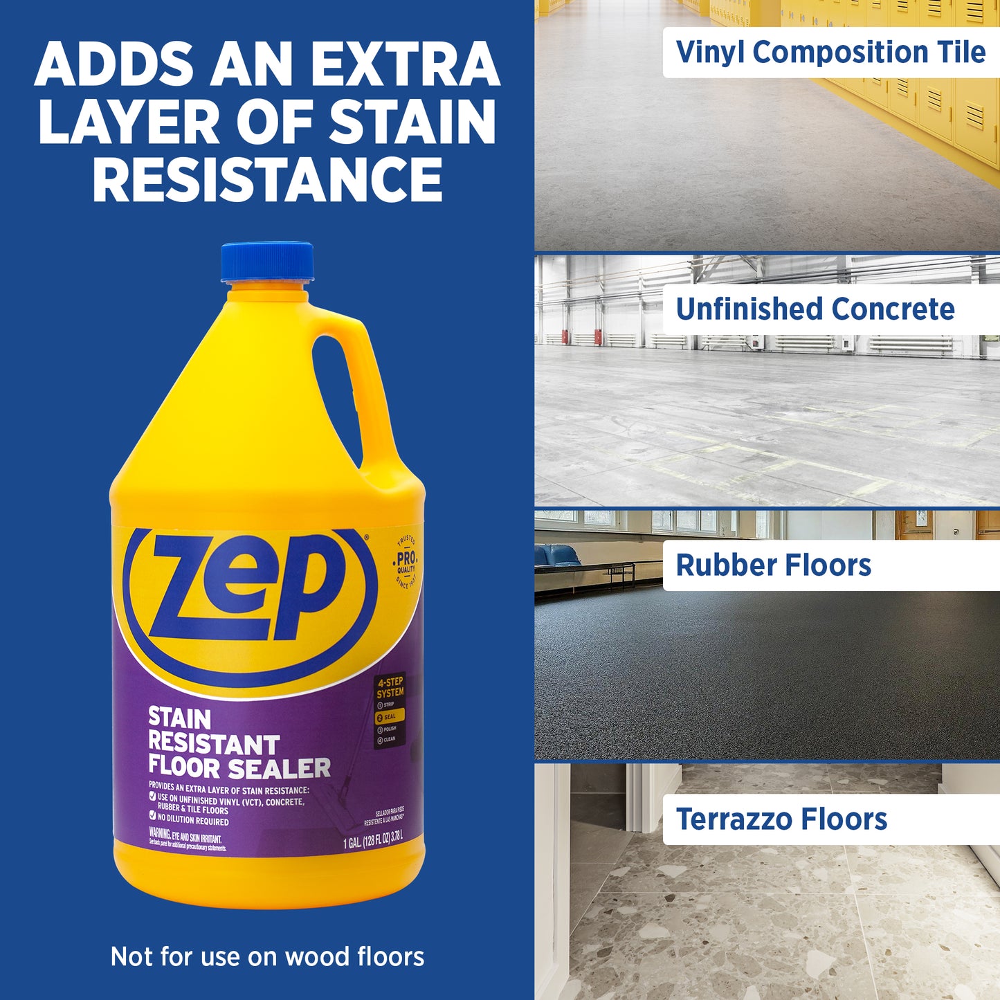 Zep Stain Resistant Floor Sealer – Protects Vinyl and Concrete Floors – 1 Gallon