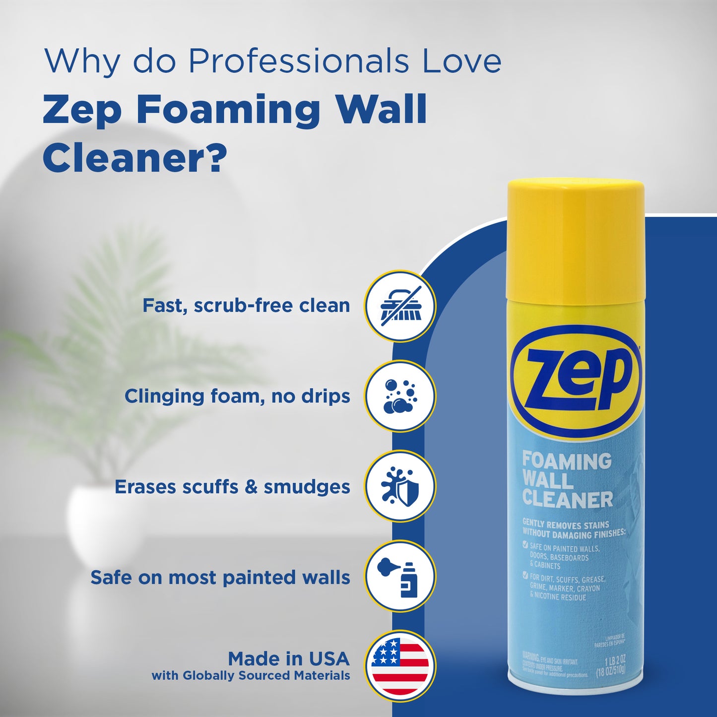 Zep Foaming Wall Cleaner – Multi-Surface Stain Remover – 18 oz.