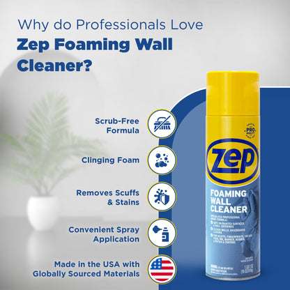 Zep Foaming Glass Cleaner Aerosol Streak-Free Shine - 19 oz (Case of 12) with Zep Foaming Wall Cleaner - 18 oz (Case of 12) Bundle