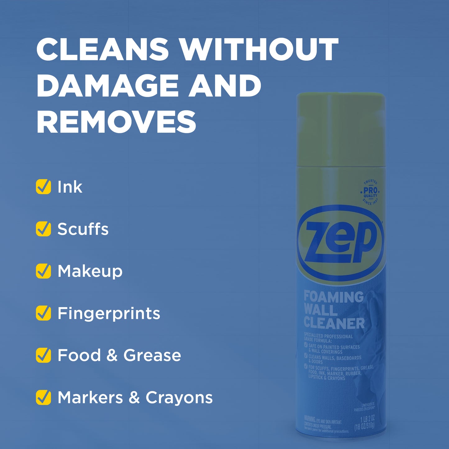 Zep Foaming Glass Cleaner Aerosol Streak-Free Shine - 19 oz (Case of 12) with Zep Foaming Wall Cleaner - 18 oz (Case of 12) Bundle