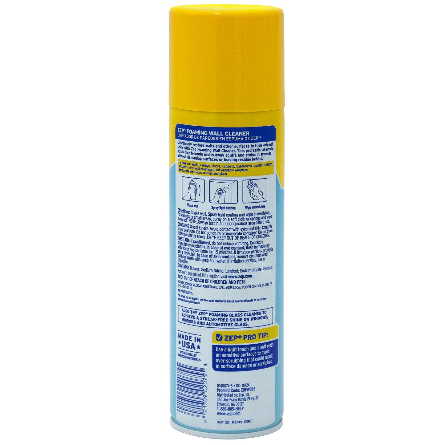 Zep Foaming Wall Cleaner 18 oz and Blue Microfiber Rag