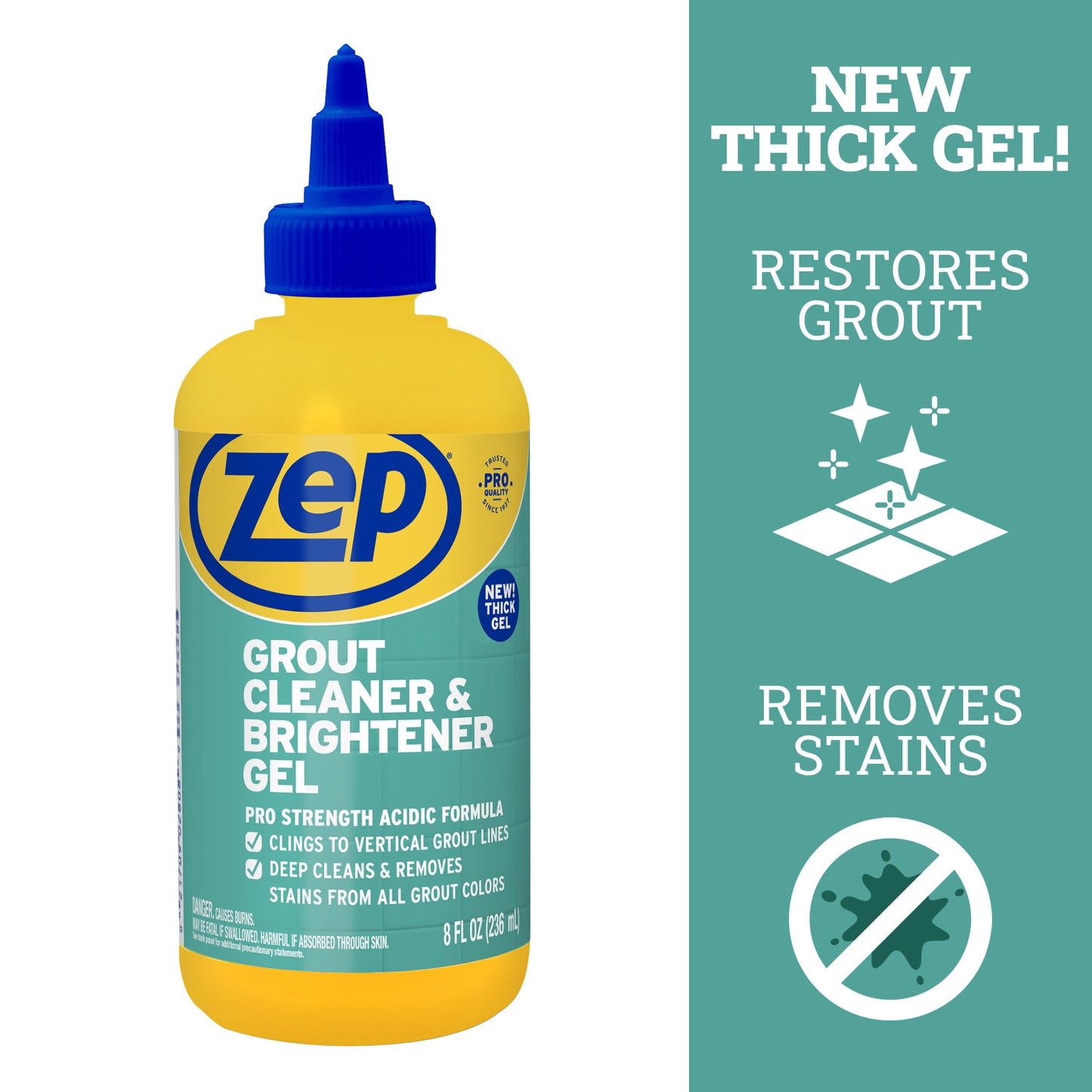 Zep Grout Cleaner & Brightener - lifts stubborn stains without heavy scrubbing- 8oz