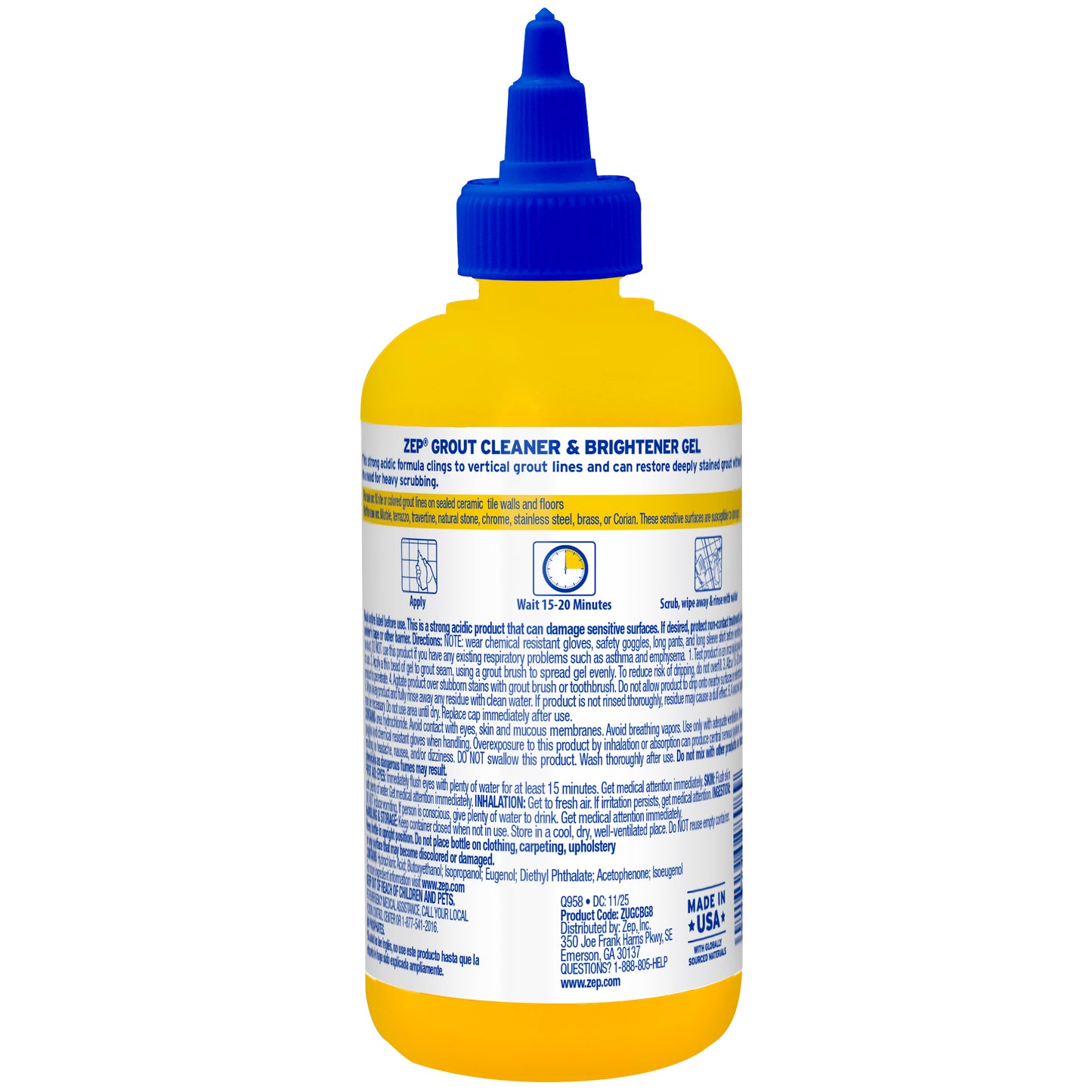 Zep Grout Cleaner & Brightener - lifts stubborn stains without heavy scrubbing- 8oz