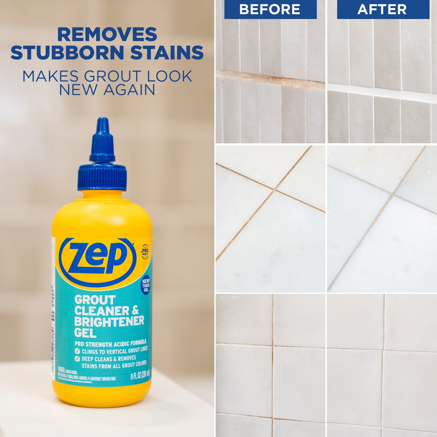 Zep Grout Cleaner & Brightener - lifts stubborn stains without heavy scrubbing- 8oz