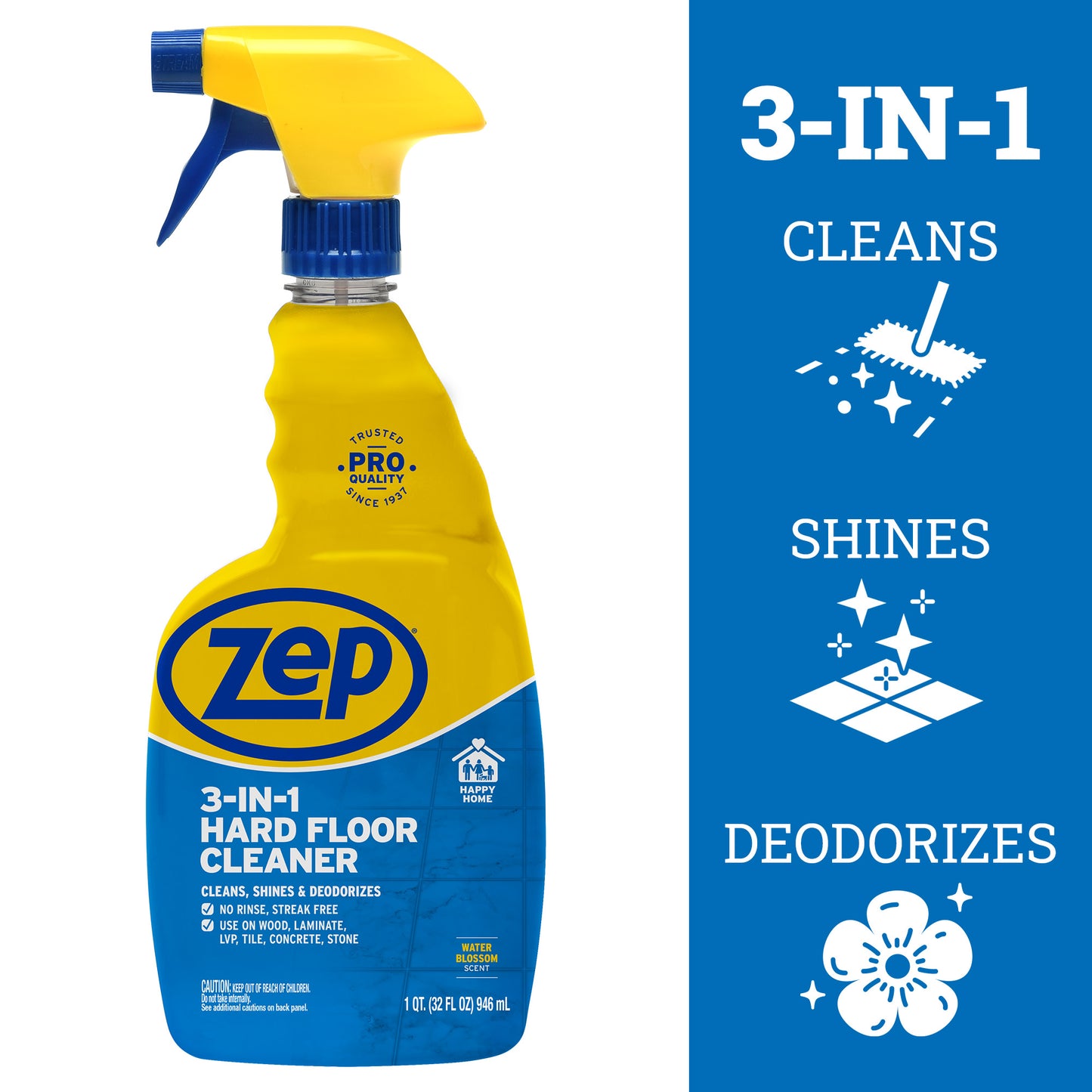 Zep 3-in-1 Hard Floor Cleaner - Cleans, Shines & Deodorizes - 32oz