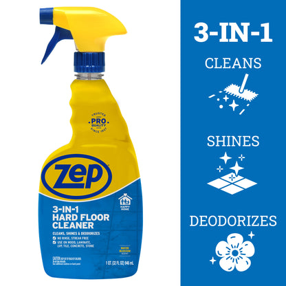 Zep 3-in-1 Hard Floor Cleaner - Cleans, Shines & Deodorizes - 32oz