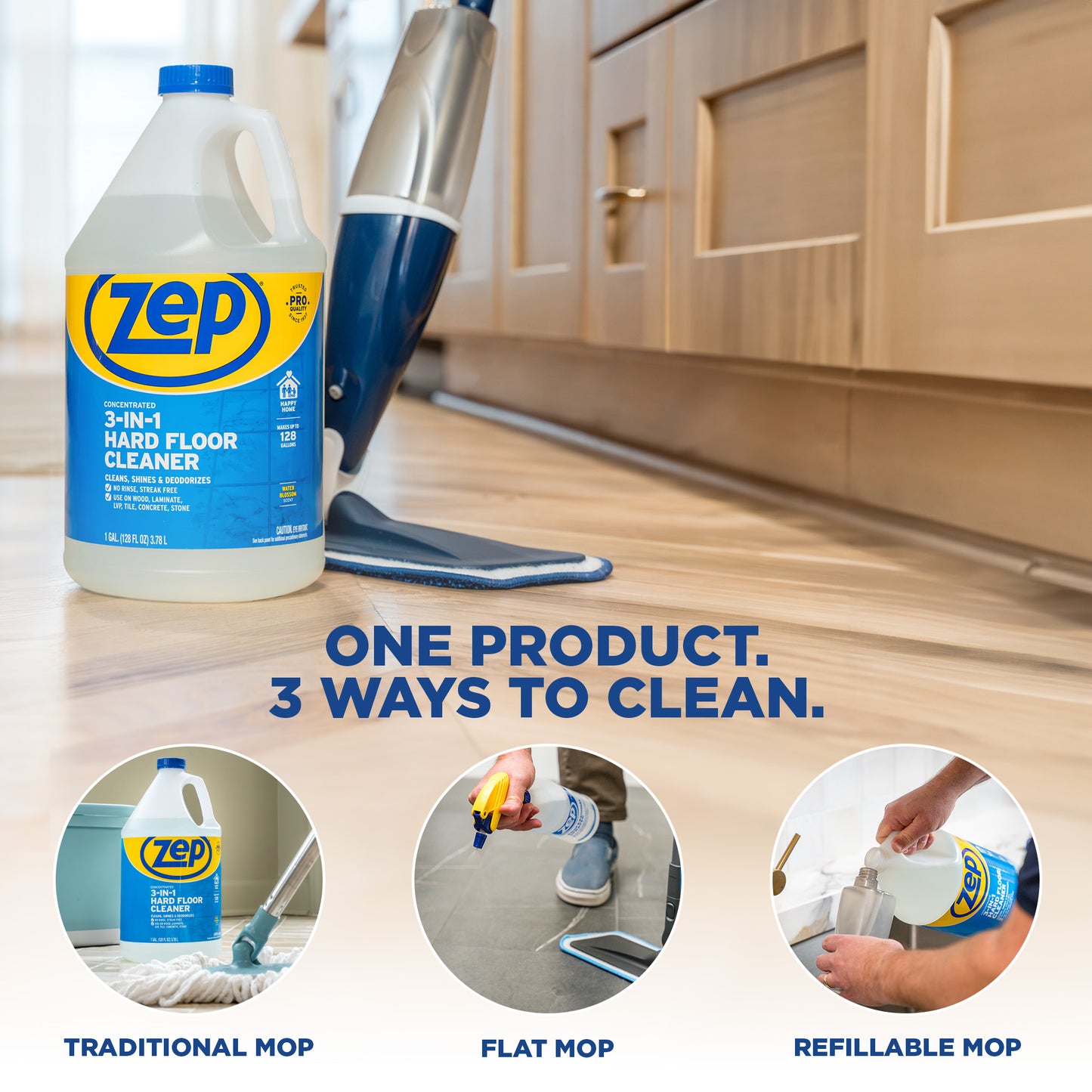 Zep 3-in-1 Hard Floor Cleaner - 1 Gallon