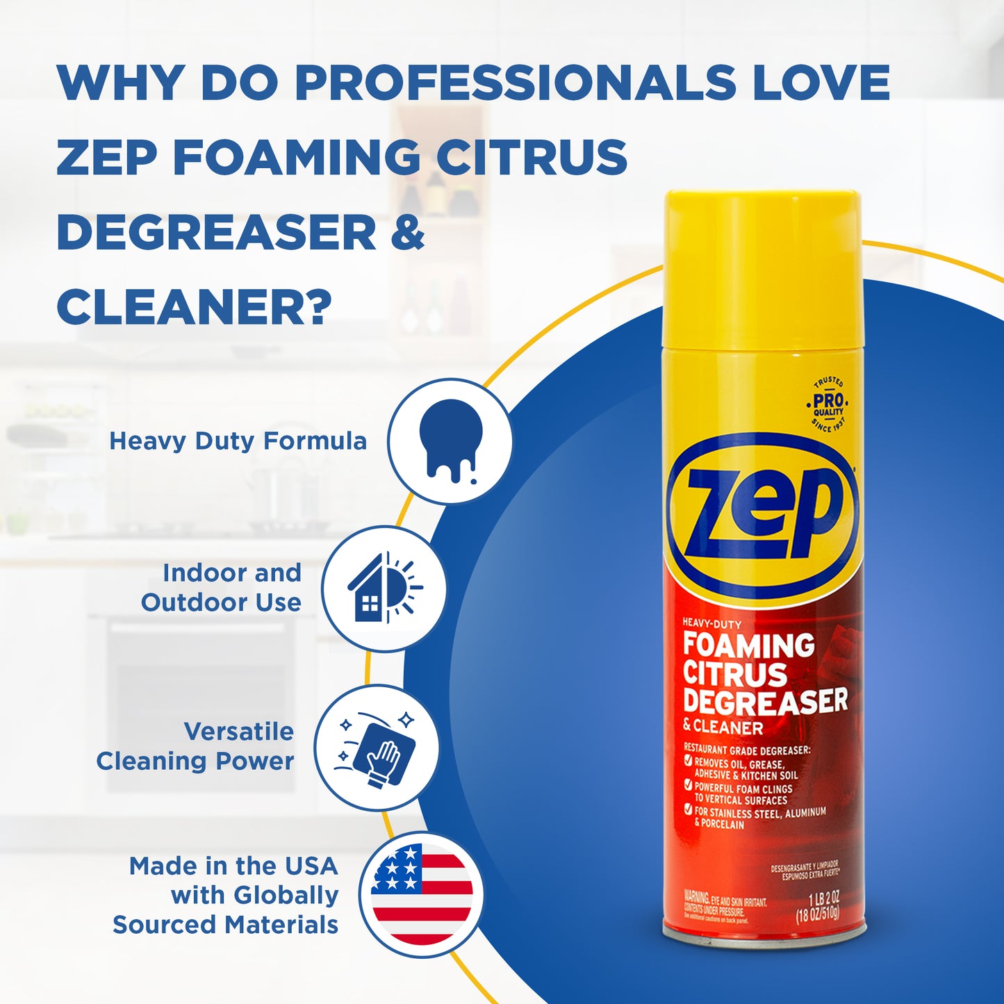 Zep Heavy-Duty Foaming Citrus Degreaser & Cleaner – Foaming Indoor/Outdoor Cleaner – 18 oz.