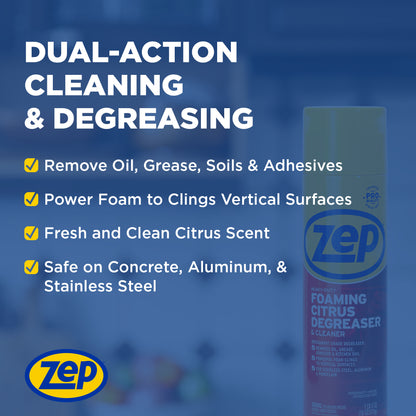 Zep Heavy-Duty Foaming Citrus Degreaser & Cleaner – Foaming Indoor/Outdoor Cleaner – 18 oz.