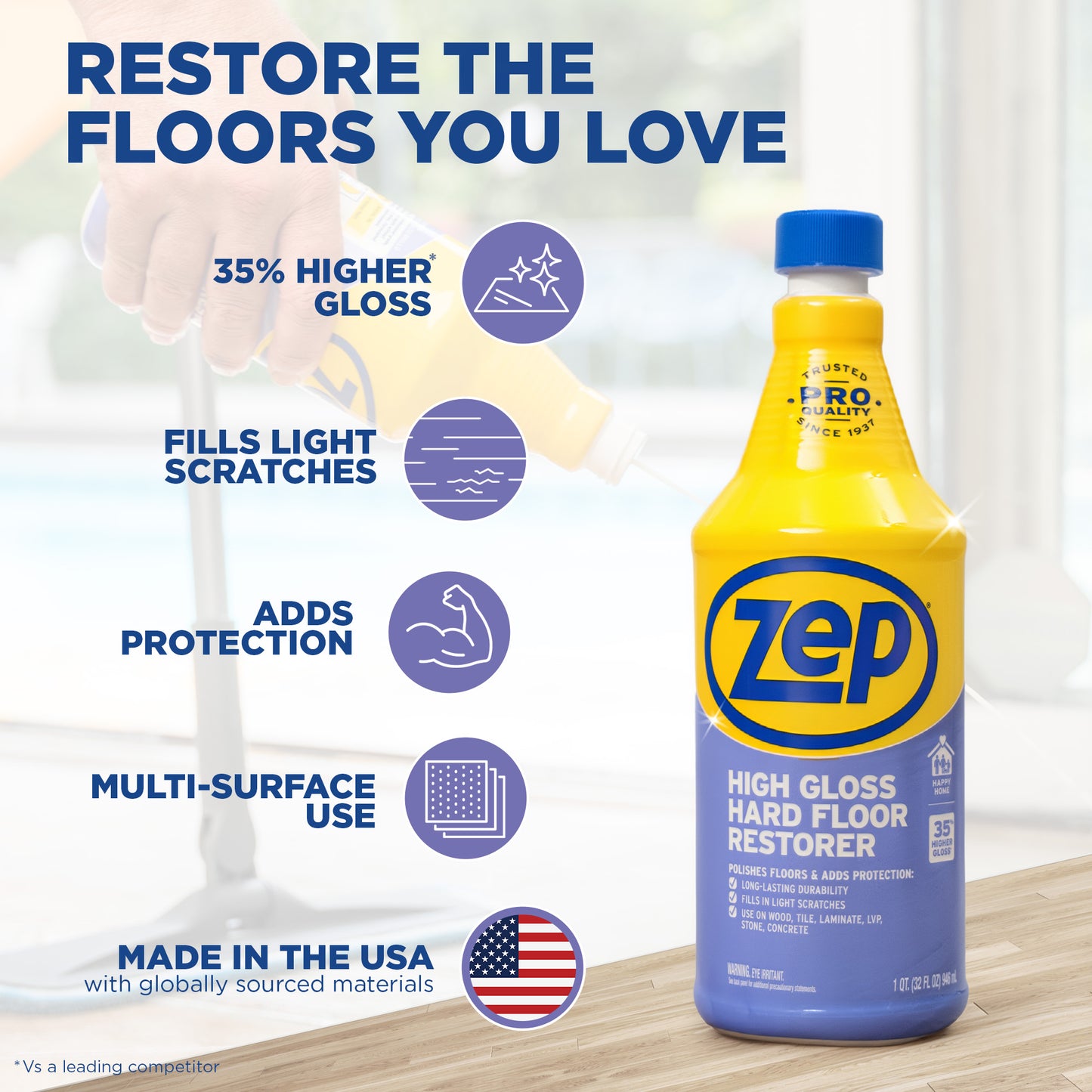 Zep High Gloss Hard Floor Restorer - 32 oz
