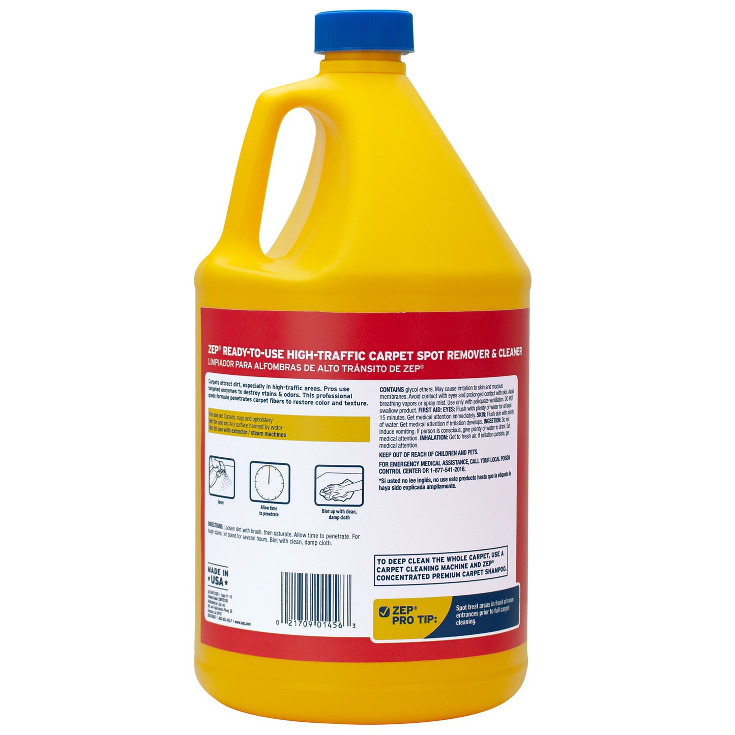 Zep High Traffic Carpet Spot Remover & Cleaner – Enzymatic Stain Remover – 1 Gallon