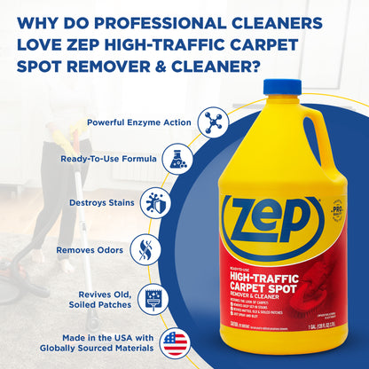 Zep High Traffic Carpet Spot Remover & Cleaner – Enzymatic Stain Remover – 1 Gallon