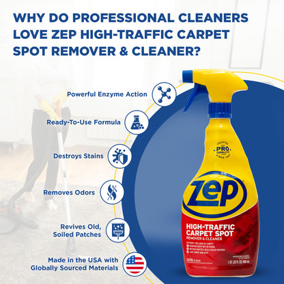Zep High Traffic Carpet Spot Remover & Cleaner – Enzymatic Stain Remover – 32 Oz.