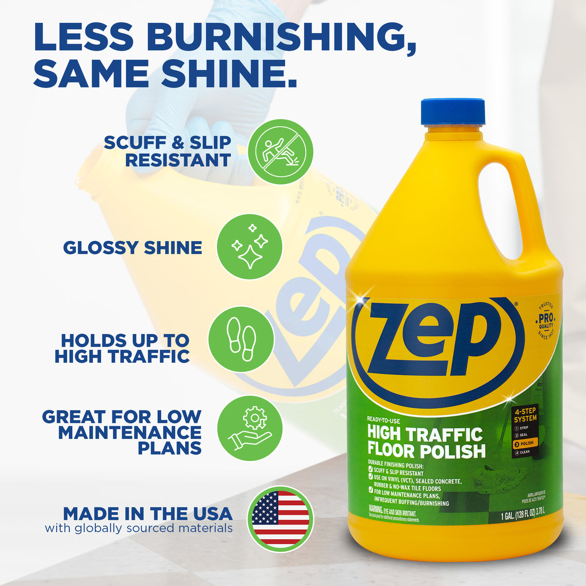 Zep High Traffic Floor Polish – Scuff Resistant Floor Shine – 1 Gallon