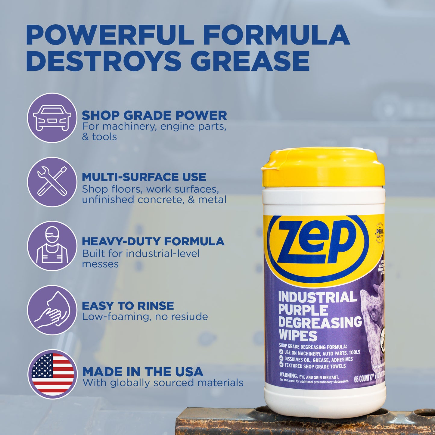 Industrial Purple Heavy-Duty Degreasing Wipes (65 Wipes per Canister)