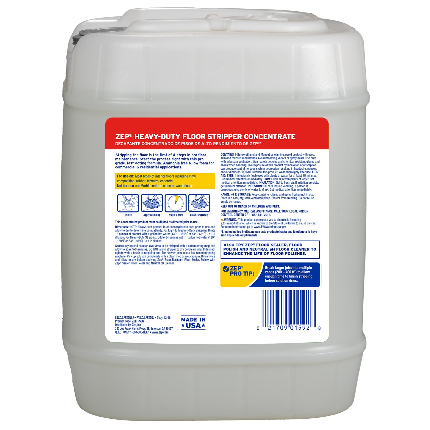 Zep Heavy-Duty Floor Stripper Concentrate – Removes Heavy Polish Buildup – 5 Gallon