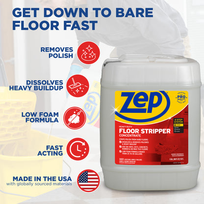 Zep Heavy-Duty Floor Stripper Concentrate – Removes Heavy Polish Buildup – 5 Gallon