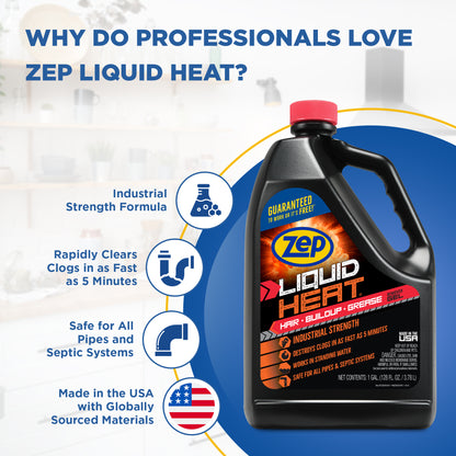 Zep Liquid Heat Hair, Grease, and Buildup Remover Gel – Industrial Strength Drain Cleaner – 1 Gallon