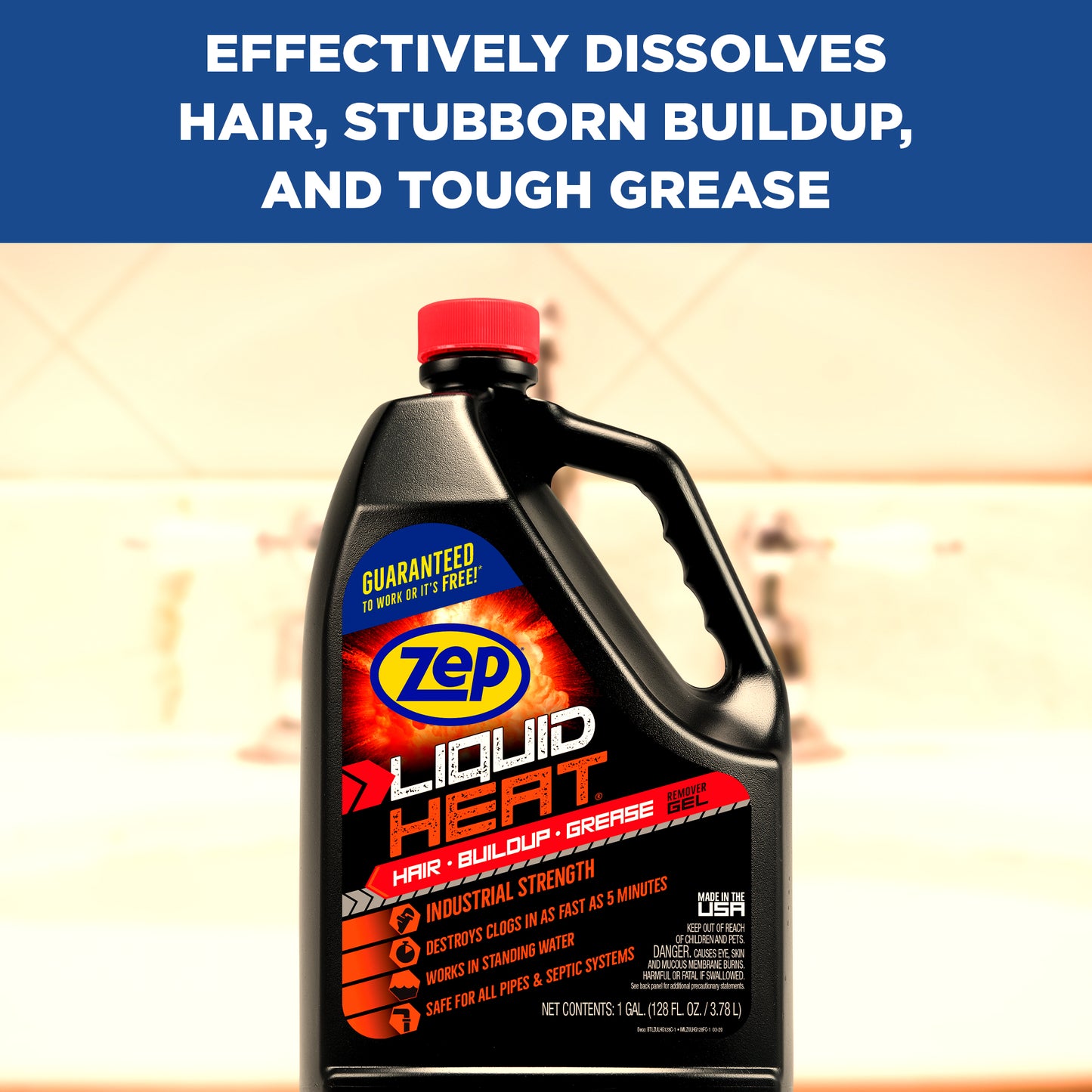 Zep Liquid Heat Hair, Grease, and Buildup Remover Gel – Industrial Strength Drain Cleaner – 1 Gallon