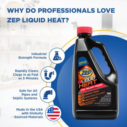Zep Liquid Heat Hair, Grease, and Buildup Remover Gel – Industrial Strength Drain Cleaner – 64 oz.