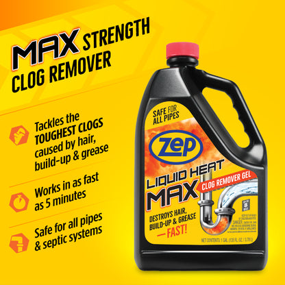 Zep Liquid Heat Max Clog Remover Gel - Destroys Hair, Build-Up & Greas Zep Inc. Zep Liquid Heat Max Clog Remover Gel - Destroys Hair, Build-Up & Greas Zep Inc.