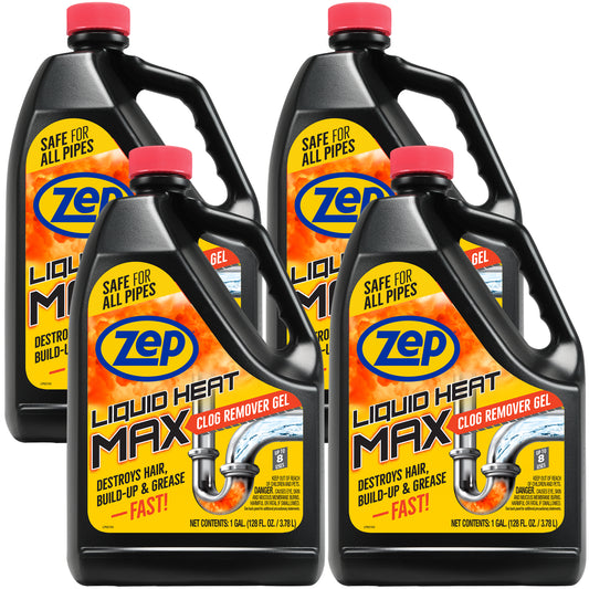 Zep Liquid Heat Max Clog Remover Gel - Destroys Hair, Build-Up & Grease - 128 oz.