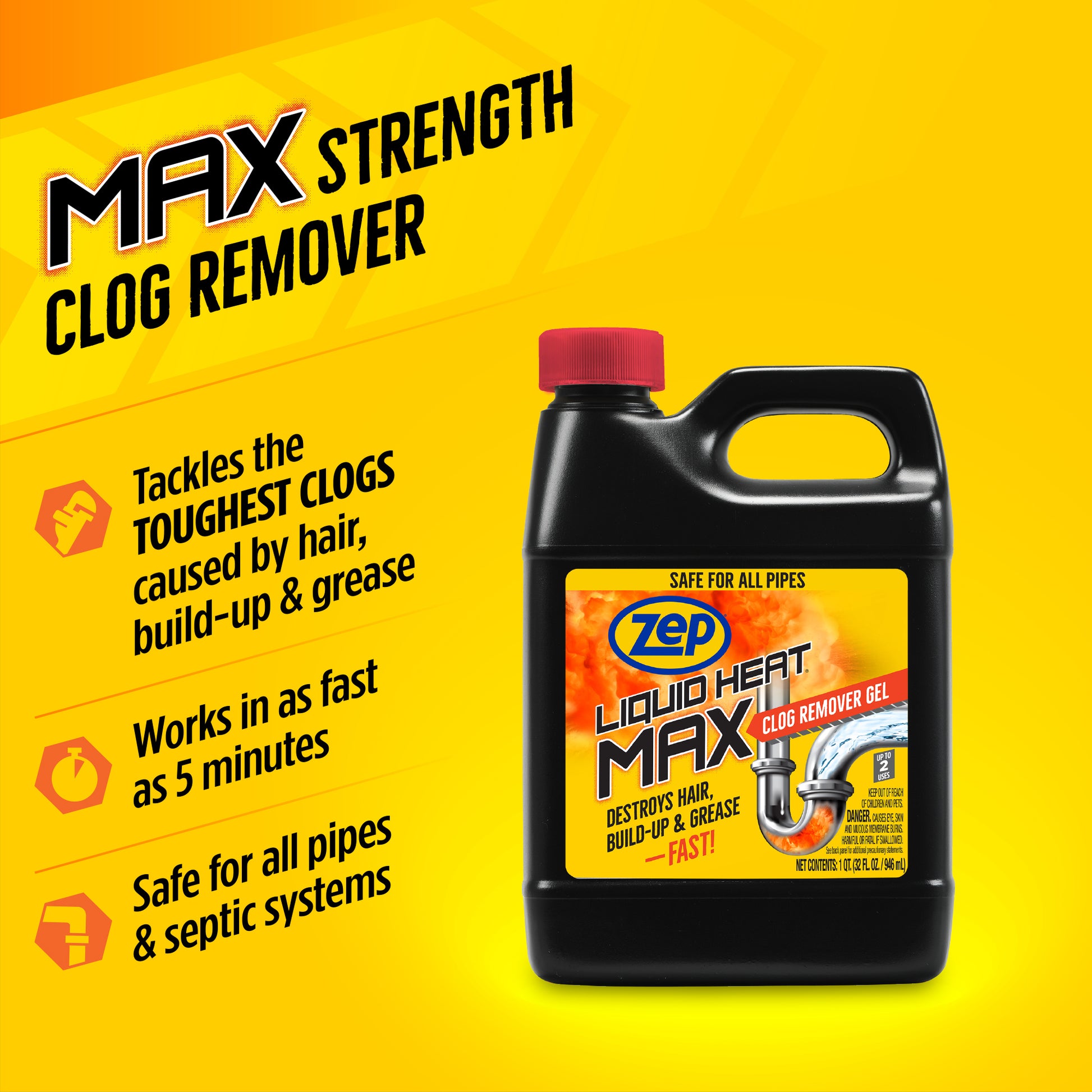 Zep Liquid Heat Max Clog Remover Gel - Destroys Hair, Build-Up & Greas Zep Inc. Zep Liquid Heat Max Clog Remover Gel - Destroys Hair, Build-Up & Greas Zep Inc.
