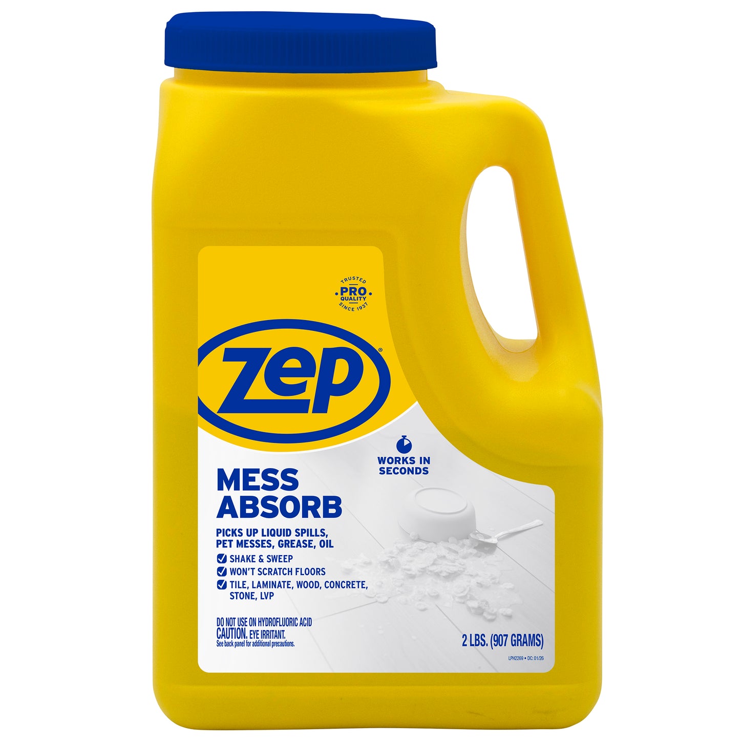 Zep Mess Absorb Hard Floor Spill Absorbent for Pet Mess, Grease, Oil & Liquid Spills - 2 lbs