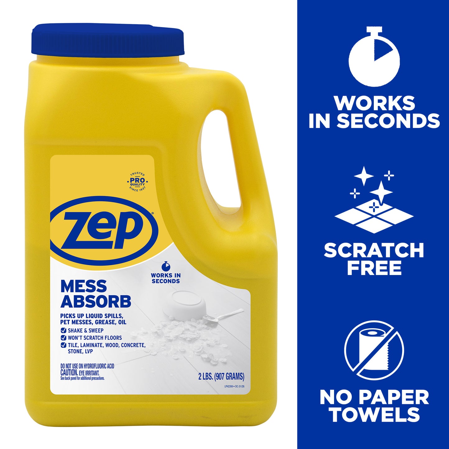 Zep Mess Absorb Hard Floor Spill Absorbent for Pet Mess, Grease, Oil & Liquid Spills - 2 lbs