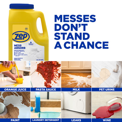 Zep Mess Absorb Hard Floor Spill Absorbent for Pet Mess, Grease, Oil & Liquid Spills - 2 lbs