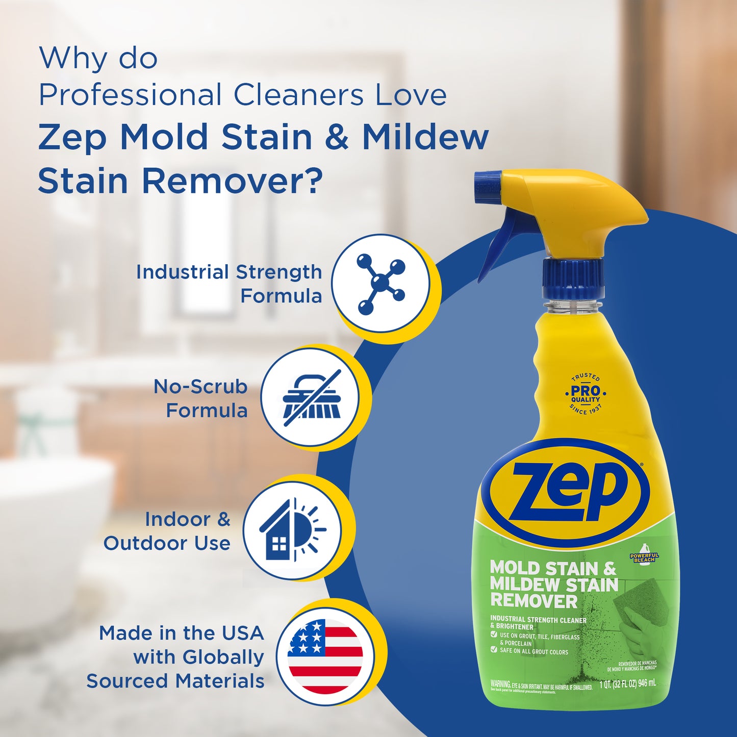 Zep Mold Stain and Mildew Stain Remover – Powerful Bleach Formula – 32 oz